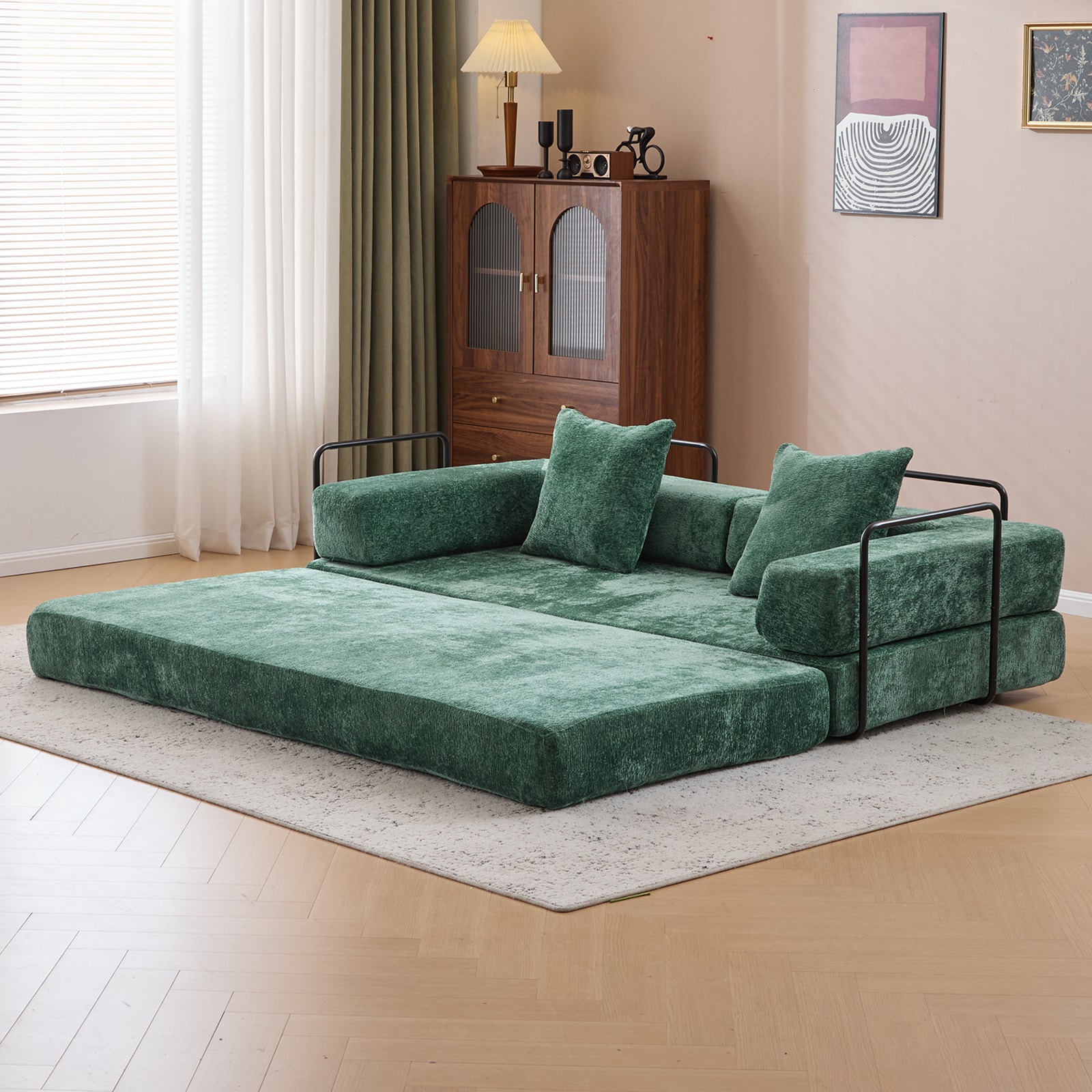 Floor Couch,Compression Sofa,Convertible Floor Sofa Bed-with Pillow Back Support Armrest,Comfy Futon Couch Lounge Sleeper Bed,Flannel Fabric,for Living Room Bedroom (dark Green)_voghion.com